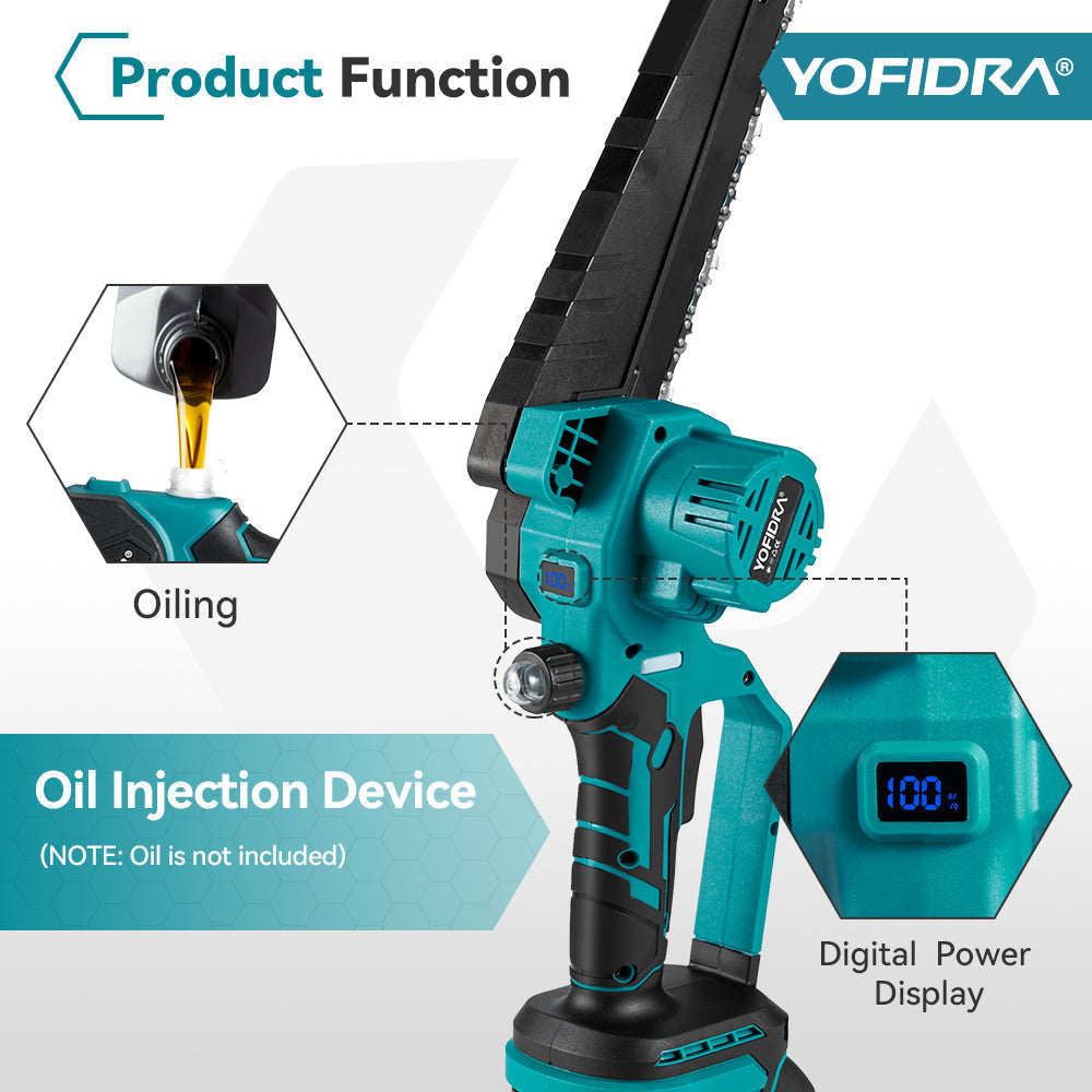 YOFIDRA 8 Inch Cordless Electric Chainsaw with Digital Display Compatible with Makita 18-21V Battery