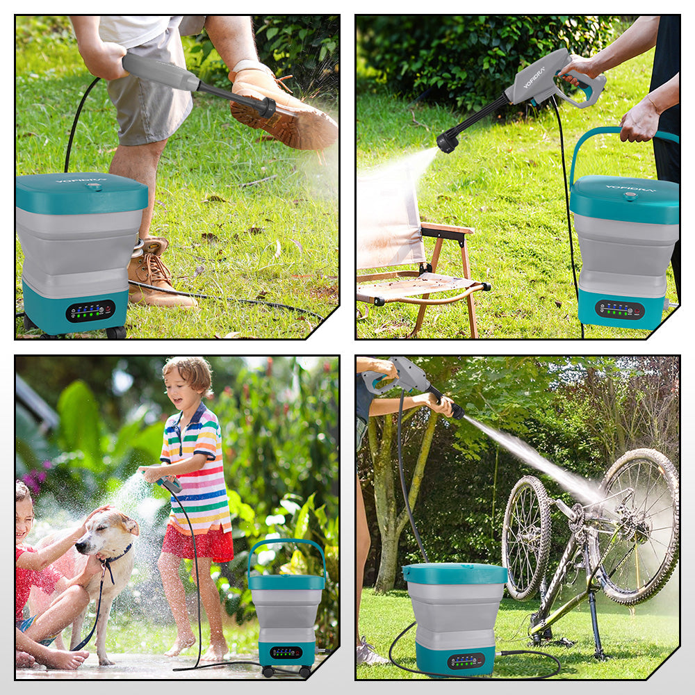 YOFIDRA High-Pressure Cordless Foldable Water Tank Washer, 4-Level Pressure, 6-in-1 Nozzle, Lockable Head, 3m Hose